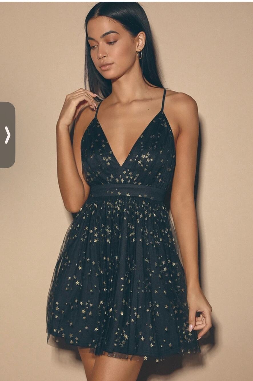 Lulus Favorite Moment Gold/ Black Star Mini Dress Size Small